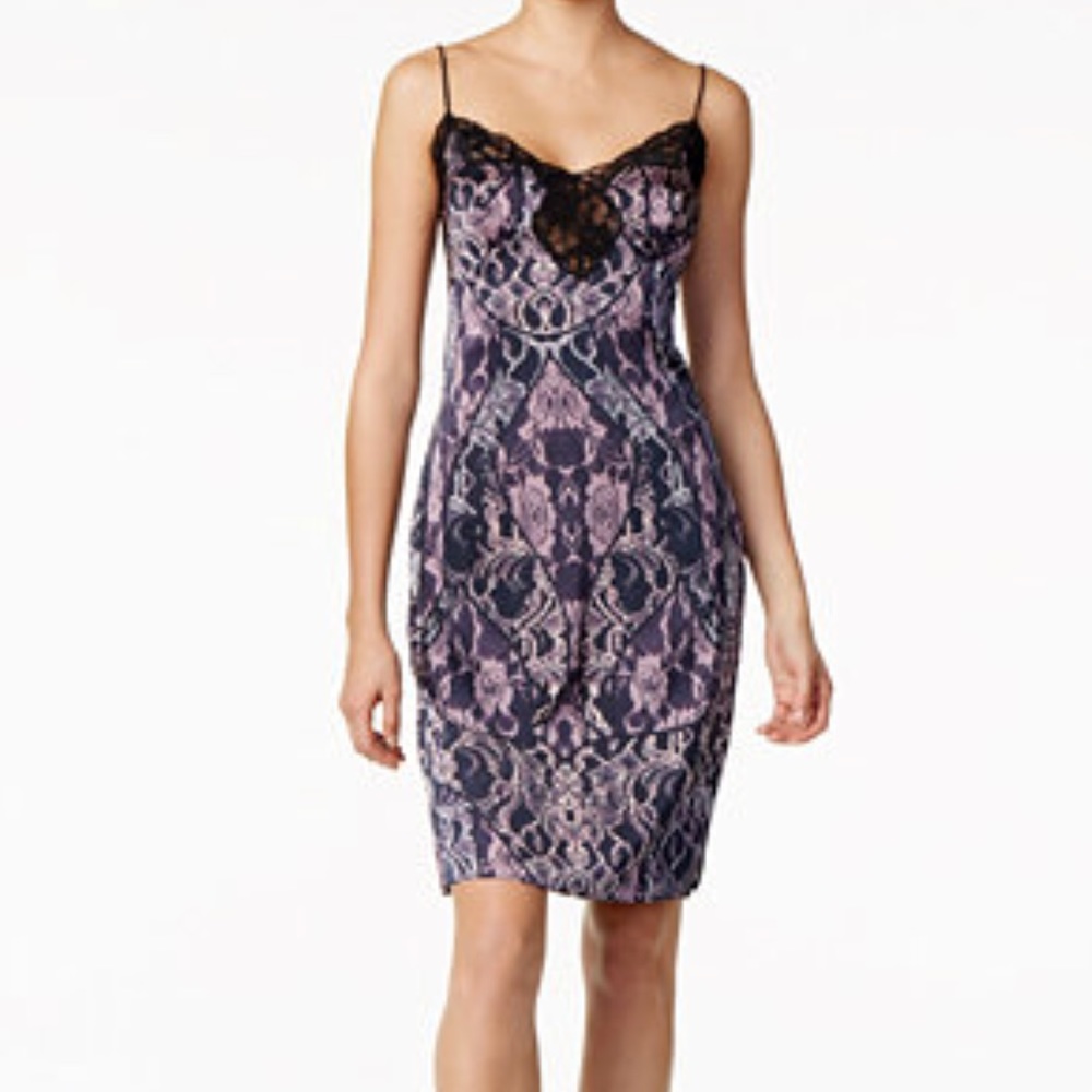 Guess Serena Lace-Trim Printed Slip Dress